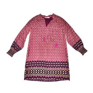 Vanessa Bruno Abigaelle Dress Womens Size 34 XS Red Pink Geometric V Neck Tassel